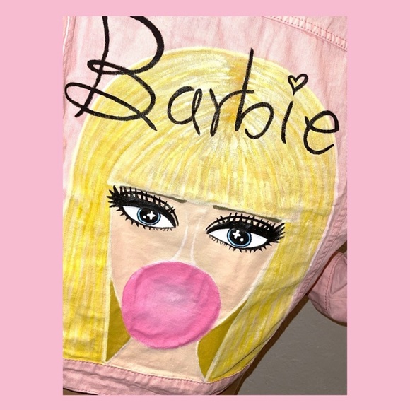 Custom Painted Barbie Pink Jacket! Women’s Large - Picture 2 of 5